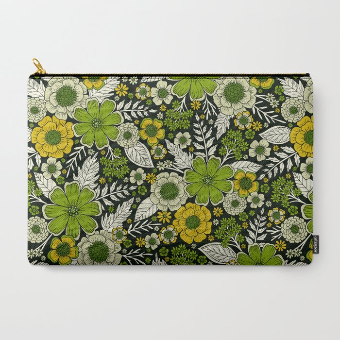 Modern Yellow & Green Floral Pattern Carry All Pouch Gallery Image 3