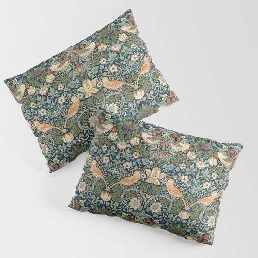 William Morris Vintage Strawberry Thief Green Indigo Thyme Pillow Sham Gallery Image 1