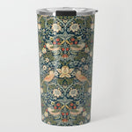 William Morris Vintage Strawberry Thief Green Indigo Thyme Travel Mug Gallery Image 1