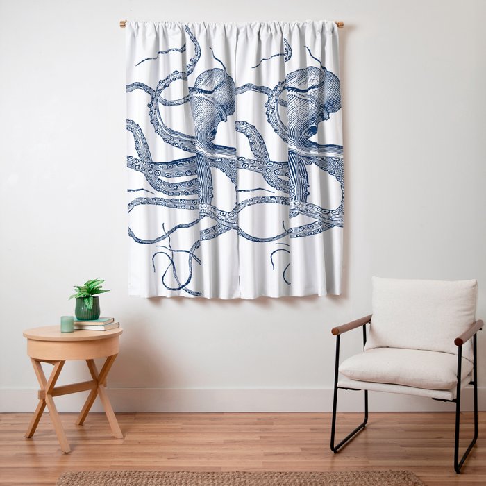 Blue nautical vintage octopus illustration Window Curtain Gallery Image 3