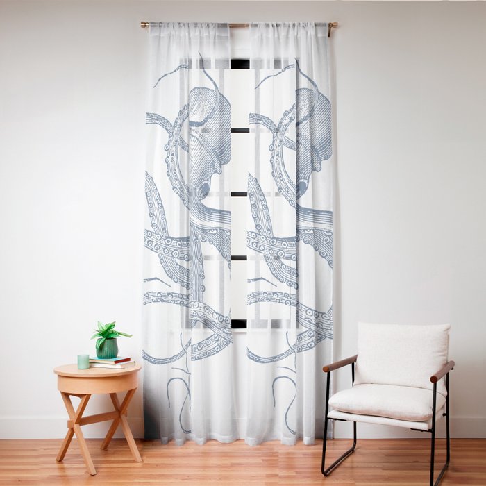 Blue nautical vintage octopus illustration Window Curtain Gallery Image 20