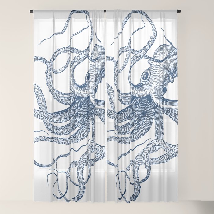 Blue nautical vintage octopus illustration Window Curtain Gallery Image 22