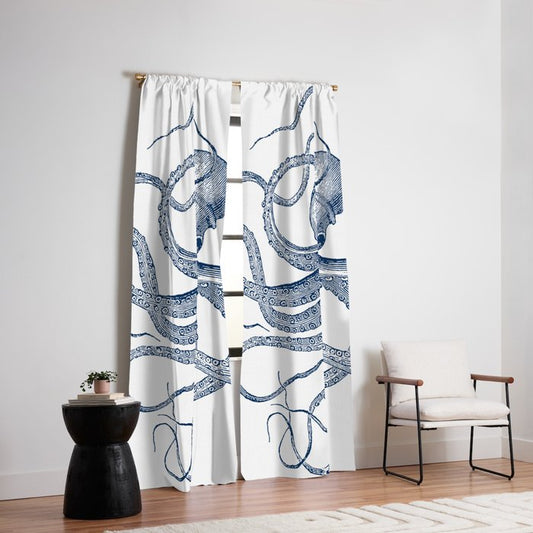 Blue nautical vintage octopus illustration Window Curtain Gallery Image 2