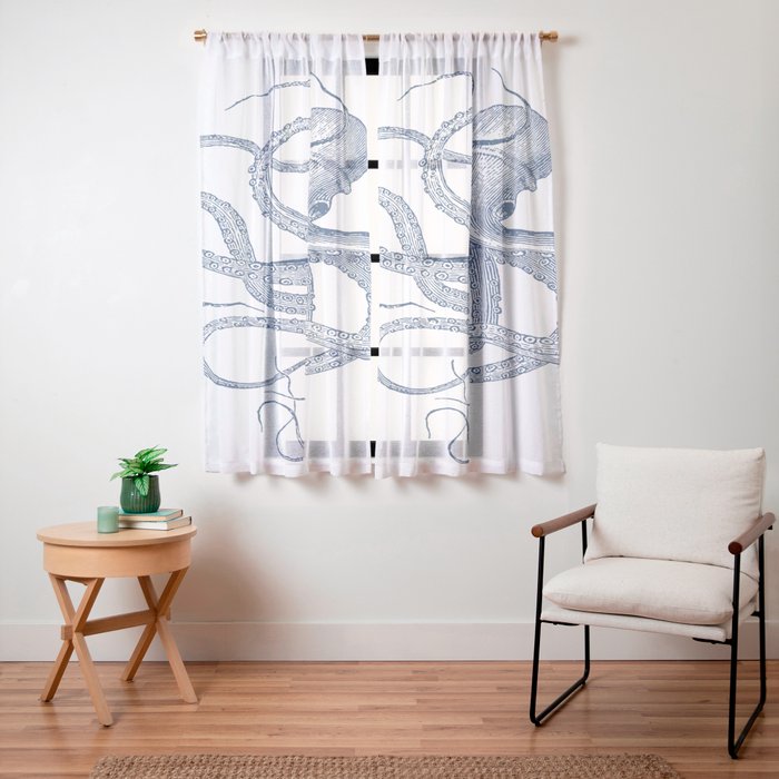 Blue nautical vintage octopus illustration Window Curtain Gallery Image 23