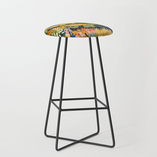 Vibrant Mediterranean Coast Painting in Matisse Style with Blooming Flowers and Blue Waters Stool Gallery Image 1