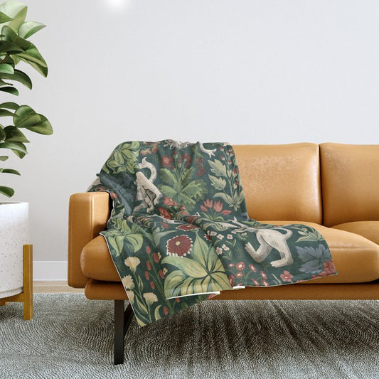 Ugly Medieval Cats Millefleur Throw Blanket Gallery Image 1