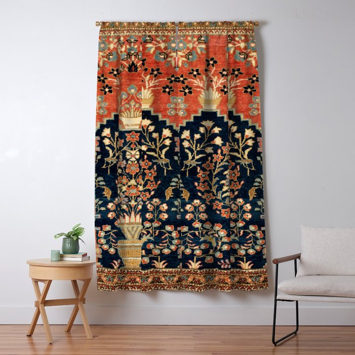 Kashan Poshti Antique Central Persian Rug Print Window Curtain Gallery Image 5
