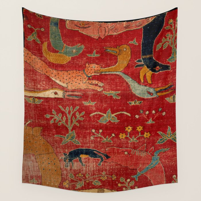 Animal Grotesques Mughal Carpet Fragment Digital Painting Wall Tapestry Gallery Image 3