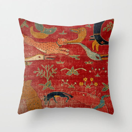 Animal Grotesques Mughal Carpet Fragment Digital Painting Throw Pillow Gallery Image 1