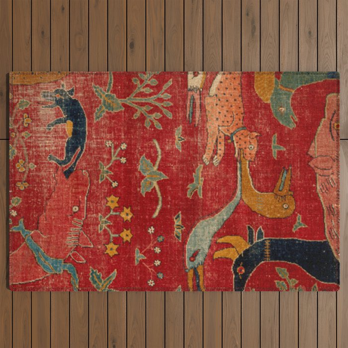 Animal Grotesques Mughal Carpet Fragment Digital Painting Outdoor Rug Gallery Image 2