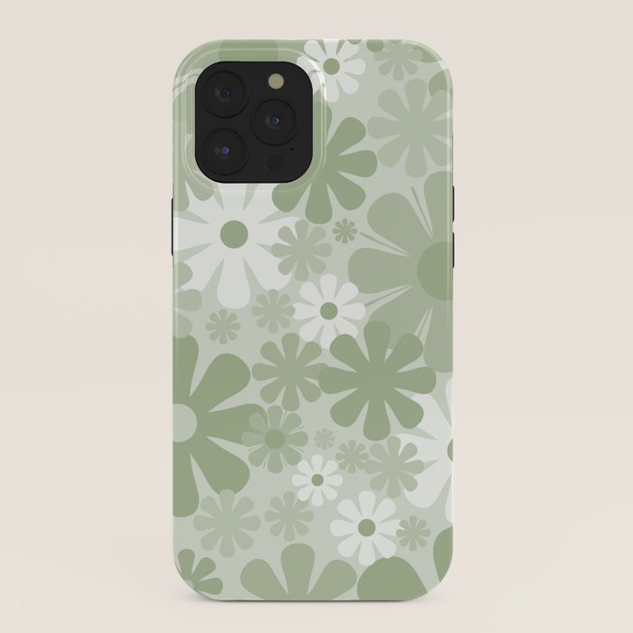 Retro 60s 70s Aesthetic Floral Pattern in Pretty Pastel Sage Green iPhone Case Gallery Image 40