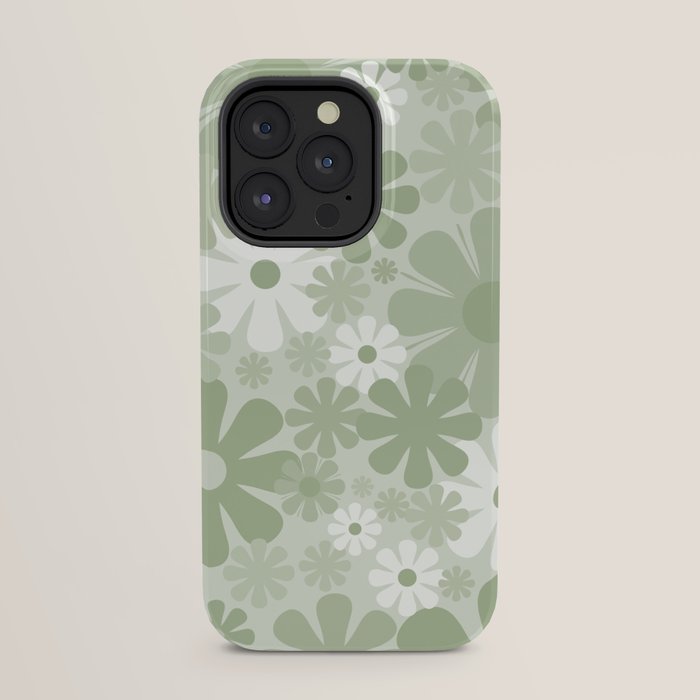 Retro 60s 70s Aesthetic Floral Pattern in Pretty Pastel Sage Green iPhone Case Gallery Image 23