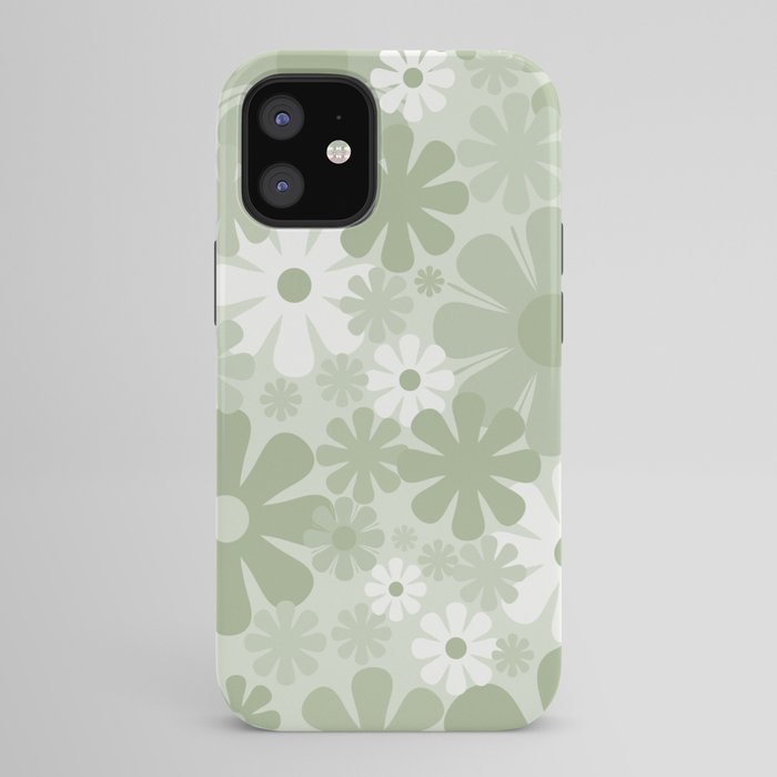 Retro 60s 70s Aesthetic Floral Pattern in Pretty Pastel Sage Green iPhone Case Gallery Image 42