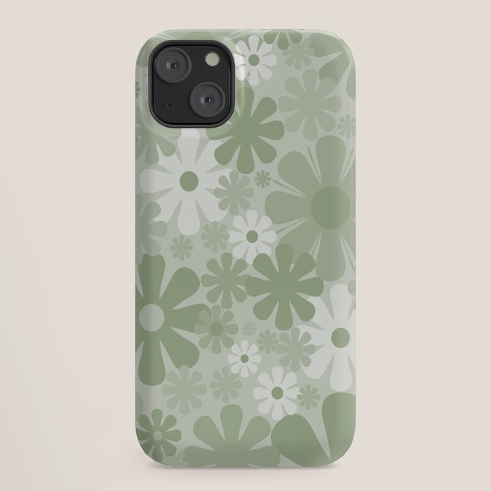 Retro 60s 70s Aesthetic Floral Pattern in Pretty Pastel Sage Green iPhone Case Gallery Image 18