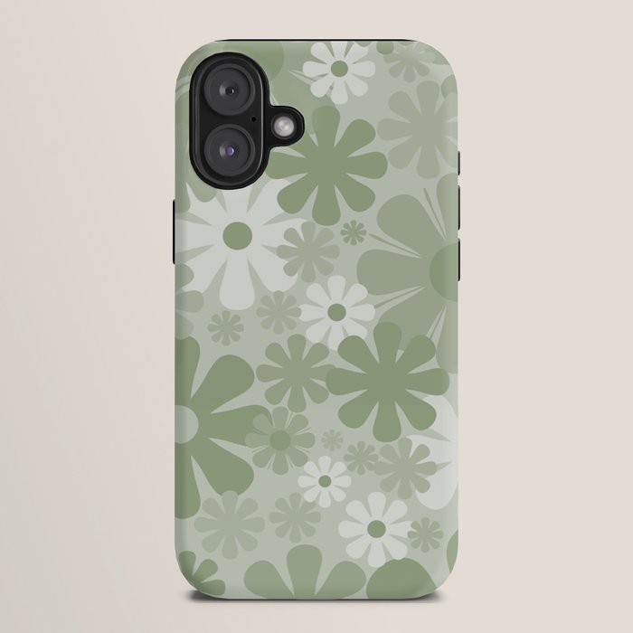 Retro 60s 70s Aesthetic Floral Pattern in Pretty Pastel Sage Green iPhone Case Gallery Image 10