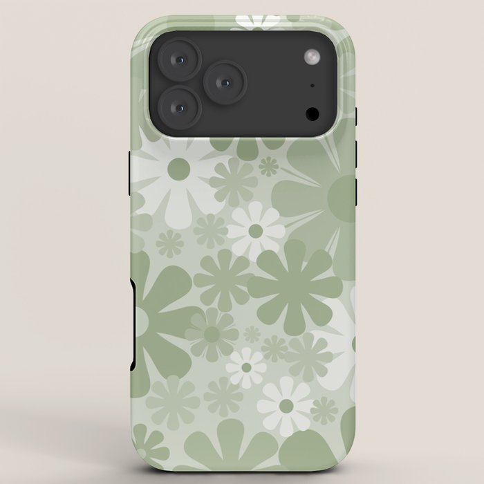 Retro 60s 70s Aesthetic Floral Pattern in Pretty Pastel Sage Green iPhone Case Gallery Image 8