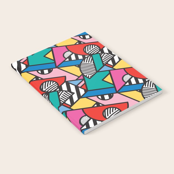 Colorful Memphis Milano Modern Geometric Shapes - 80s 90s retro electroclash pop art Aztec Notebook Gallery Image 2