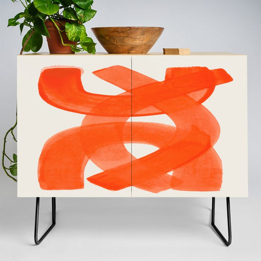 Mid Century Modern Abstract Painting Orange Watercolor Brush Strokes Credenza Gallery Image 2