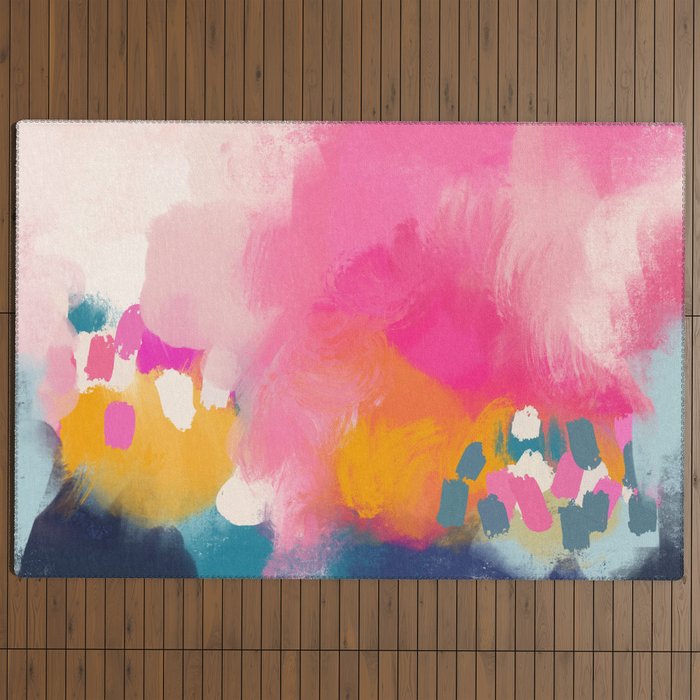 Pink reflection-abstract- pink, blue ,orange Outdoor Rug Gallery Image 4