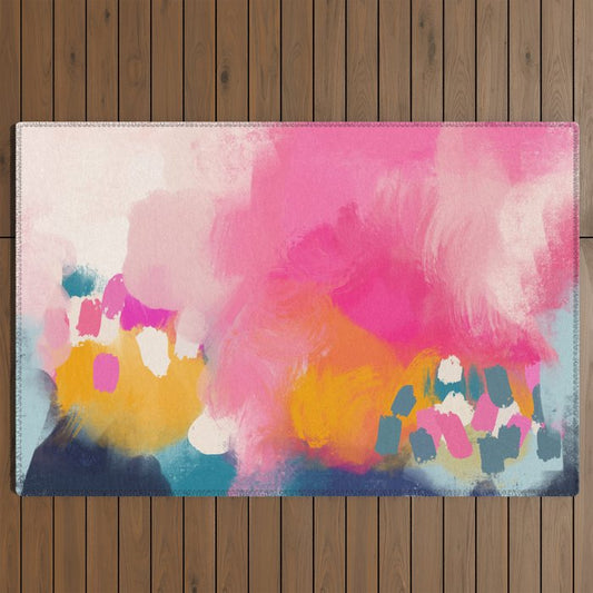 Pink reflection-abstract- pink, blue ,orange Outdoor Rug Gallery Image 2