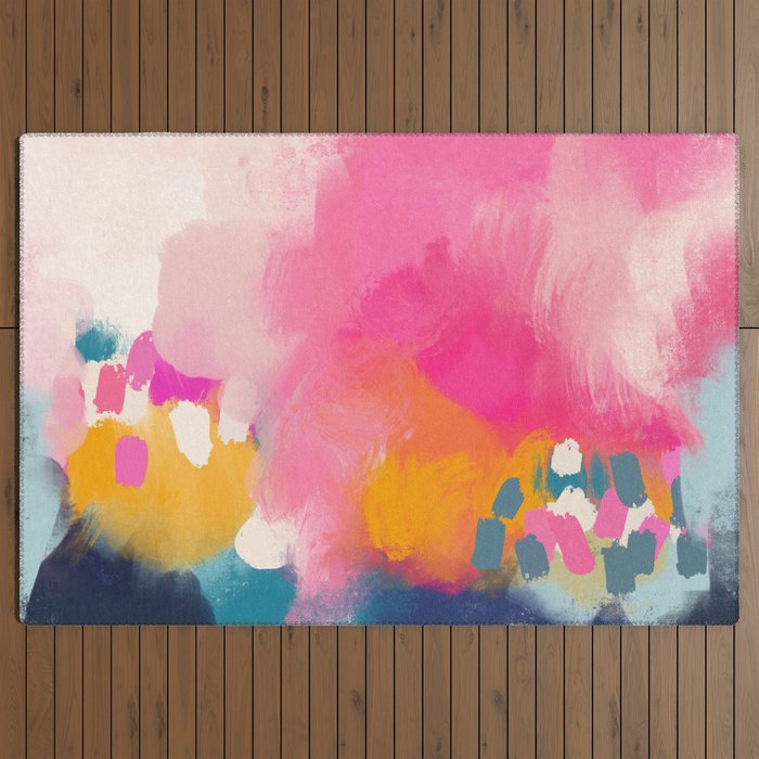 Pink reflection-abstract- pink, blue ,orange Outdoor Rug Gallery Image 3
