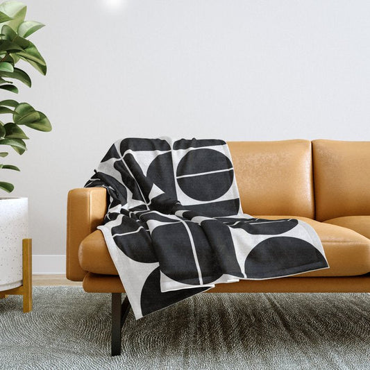 Mid Century Modern Geometric 04 Black Throw Blanket Gallery Image 1