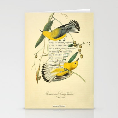 Bird Divinations: Prothonotary swamp warbler (about: almanacofbirds.org) Stationery Card Gallery Image 1