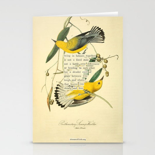 Bird Divinations: Prothonotary swamp warbler (about: almanacofbirds.org) Stationery Card Gallery Image 2
