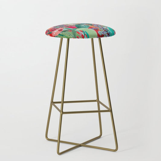 Red floral Jungle Garden Botanical featuring Proteas, Reeds, Eucalyptus, Ferns and Birds of Paradise Stool Gallery Image 2