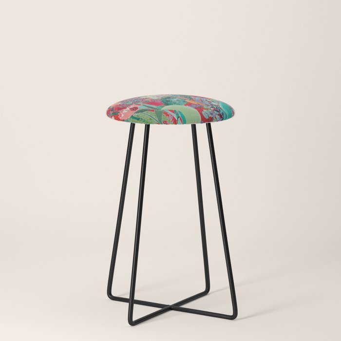 Red floral Jungle Garden Botanical featuring Proteas, Reeds, Eucalyptus, Ferns and Birds of Paradise Stool Gallery Image 3