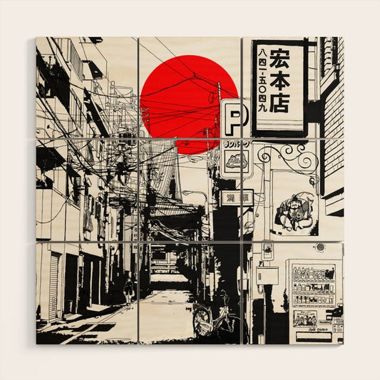 Tokyo street sunrise Wood Wall Art Gallery Image 1