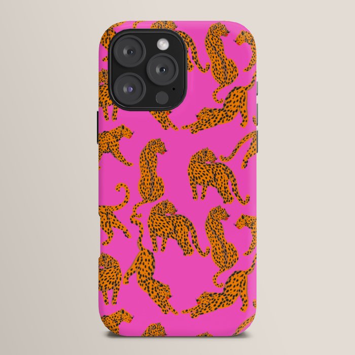 Abstract leopard with red lips illustration in fuchsia background iPhone Case Gallery Image 16