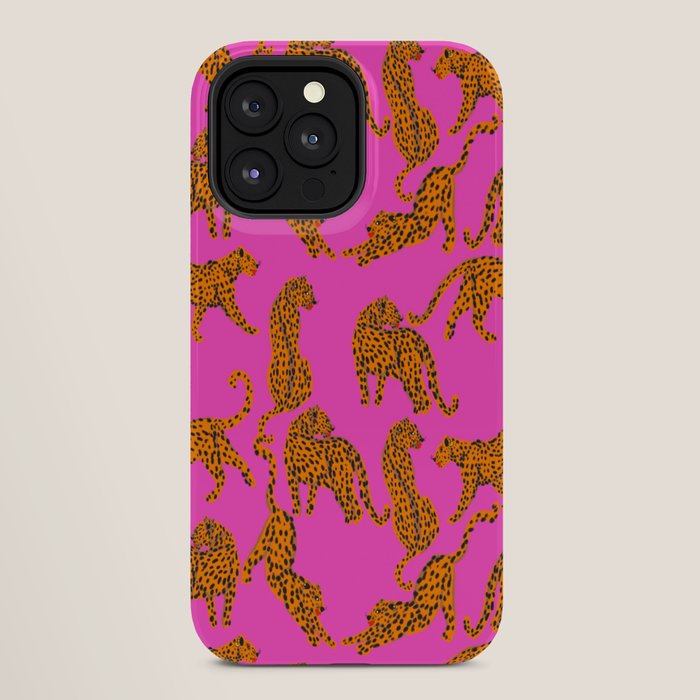 Abstract leopard with red lips illustration in fuchsia background iPhone Case Gallery Image 28