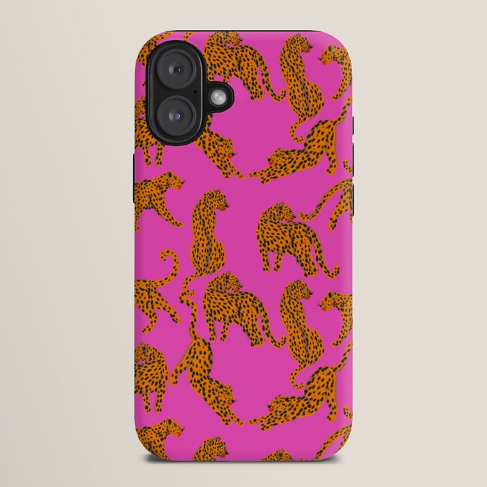 Abstract leopard with red lips illustration in fuchsia background iPhone Case Gallery Image 10