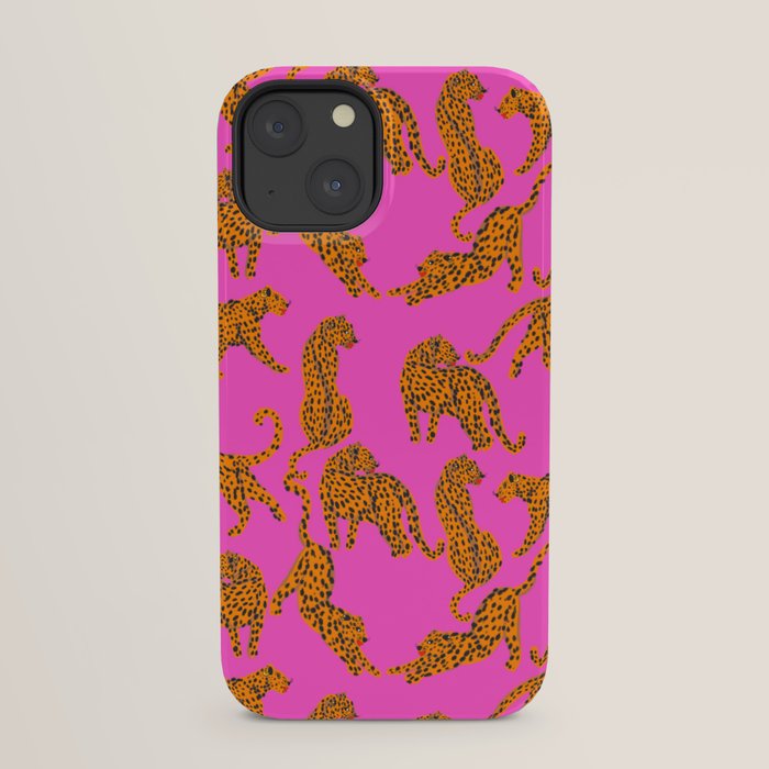 Abstract leopard with red lips illustration in fuchsia background iPhone Case Gallery Image 29