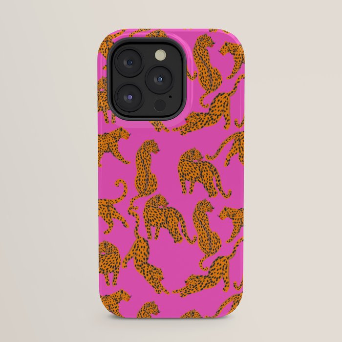 Abstract leopard with red lips illustration in fuchsia background iPhone Case Gallery Image 31