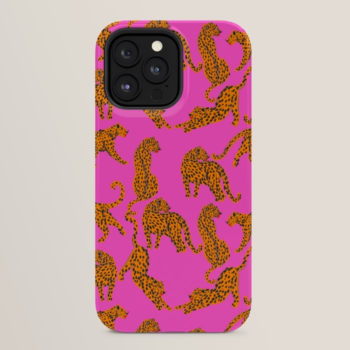 Abstract leopard with red lips illustration in fuchsia background iPhone Case Gallery Image 24