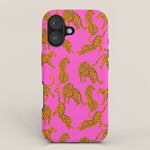 Abstract leopard with red lips illustration in fuchsia background iPhone Case Gallery Image 1