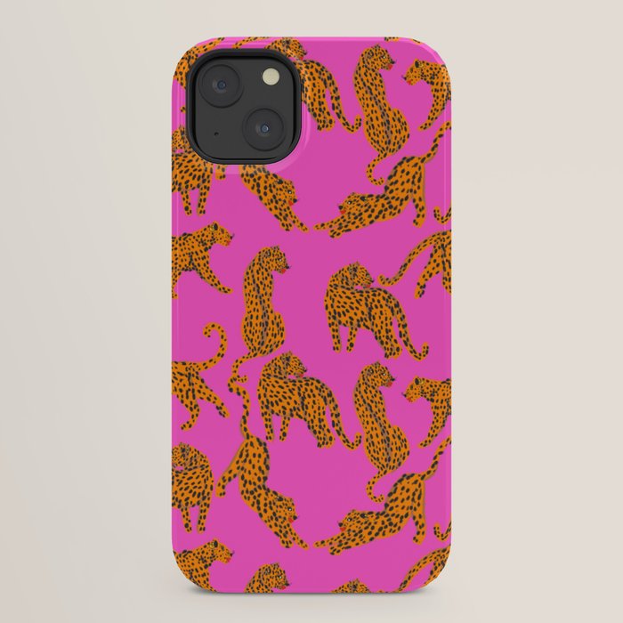 Abstract leopard with red lips illustration in fuchsia background iPhone Case Gallery Image 30