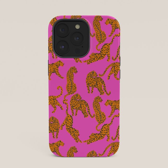 Abstract leopard with red lips illustration in fuchsia background iPhone Case Gallery Image 35