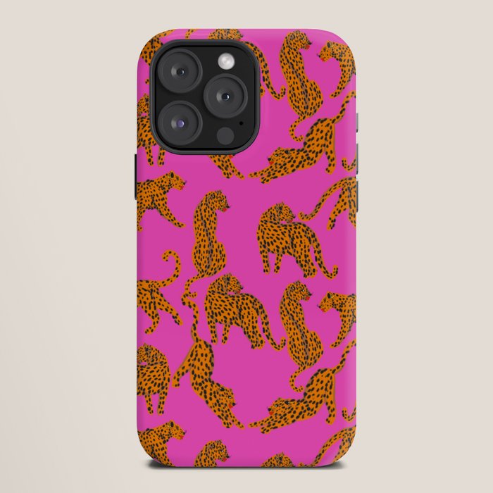 Abstract leopard with red lips illustration in fuchsia background iPhone Case Gallery Image 12