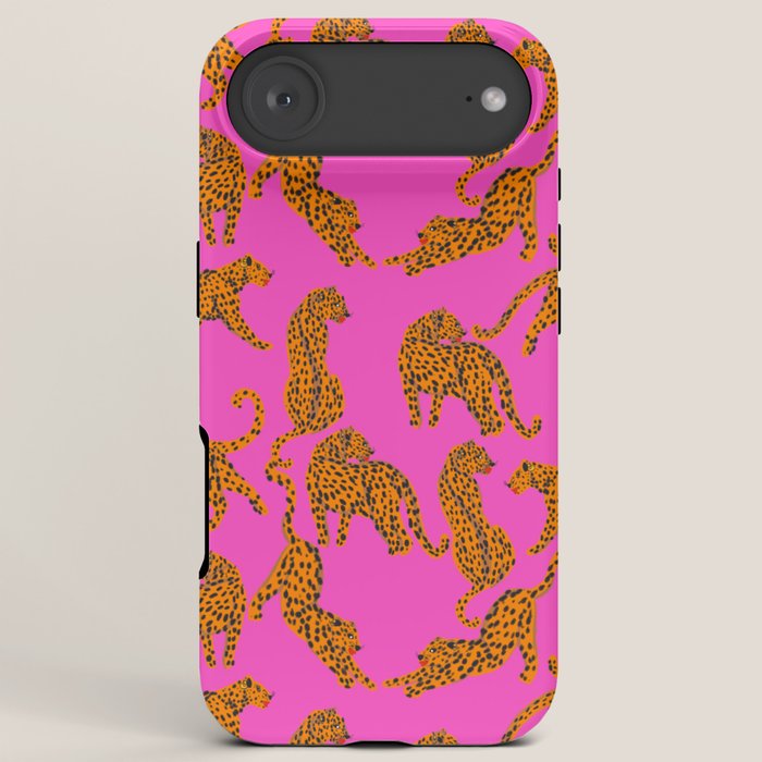 Abstract leopard with red lips illustration in fuchsia background iPhone Case Gallery Image 6