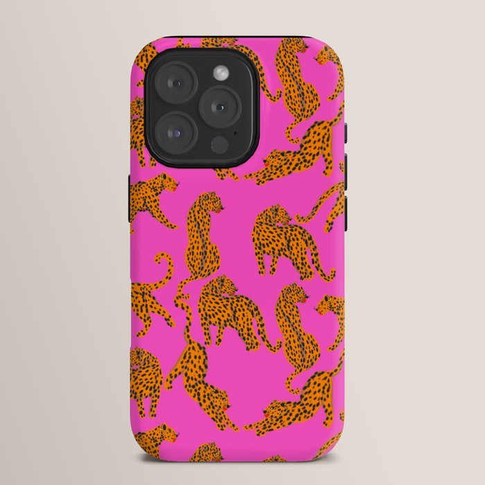 Abstract leopard with red lips illustration in fuchsia background iPhone Case Gallery Image 15
