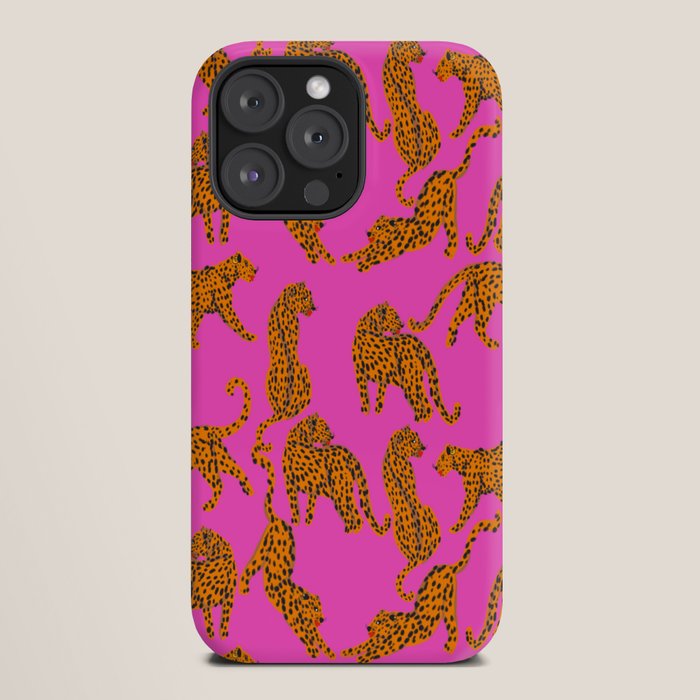 Abstract leopard with red lips illustration in fuchsia background iPhone Case Gallery Image 20