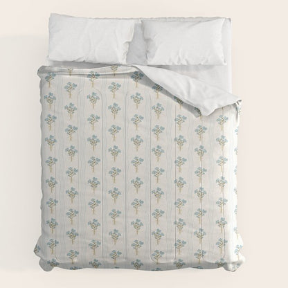 Delicate floral bouquets with vertical stripes - light blue peacock and moss green flowers pattern Comforter Gallery Image 7
