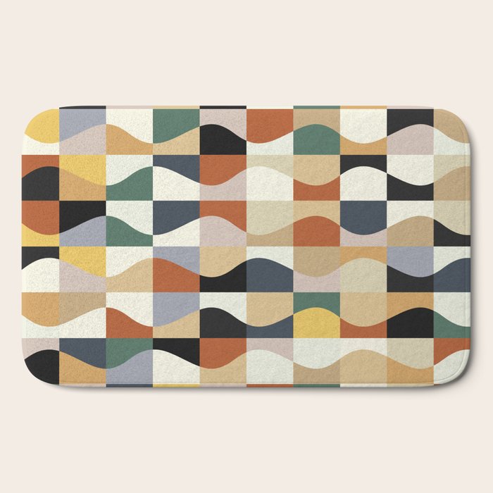 Retro Neutral Wavy Checker Bath Mat Gallery Image 2
