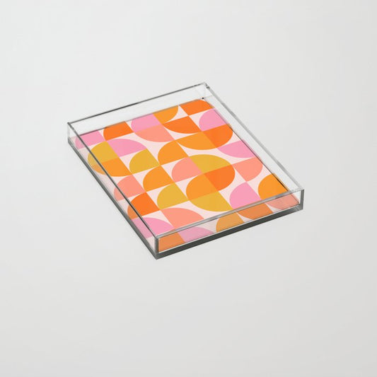 Mid Century Mod Geometry in Pink and Orange Acrylic Tray Gallery Image 2