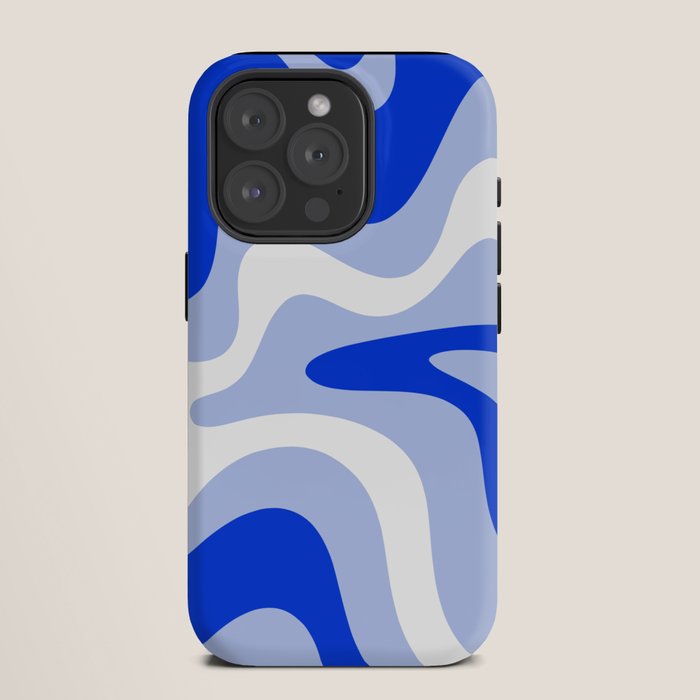 Retro Liquid Swirl Abstract Pattern Square in Royal Blue, Light Blue, and White iPhone Case Gallery Image 11
