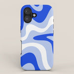 Retro Liquid Swirl Abstract Pattern Square in Royal Blue, Light Blue, and White iPhone Case Gallery Image 1