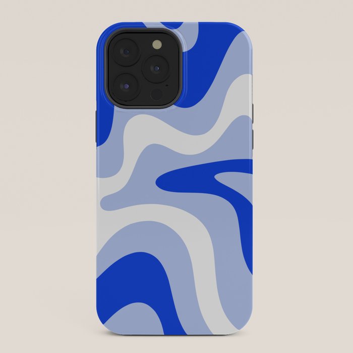 Retro Liquid Swirl Abstract Pattern Square in Royal Blue, Light Blue, and White iPhone Case Gallery Image 36
